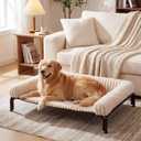 Czpalo Elevated Dog Bed with Removable Bolster Cushion Mat, Raised Pet Cot for Large Sized Dogs with Breathable & Washable Mesh, Indoor & Outdoor Pet Hammock with Skid-Resistant Feet. (L(43.30"x31.90"x8.00"))