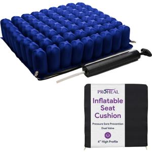 Inflatable Wheelchair Seat Air Cushion - 16" x 16" - High Profile - Pressure Sore and Ulcer Treatment - Dual Valve for Pressure Redistribution - Includes Pump, Nylon Cover, and Repair Kit