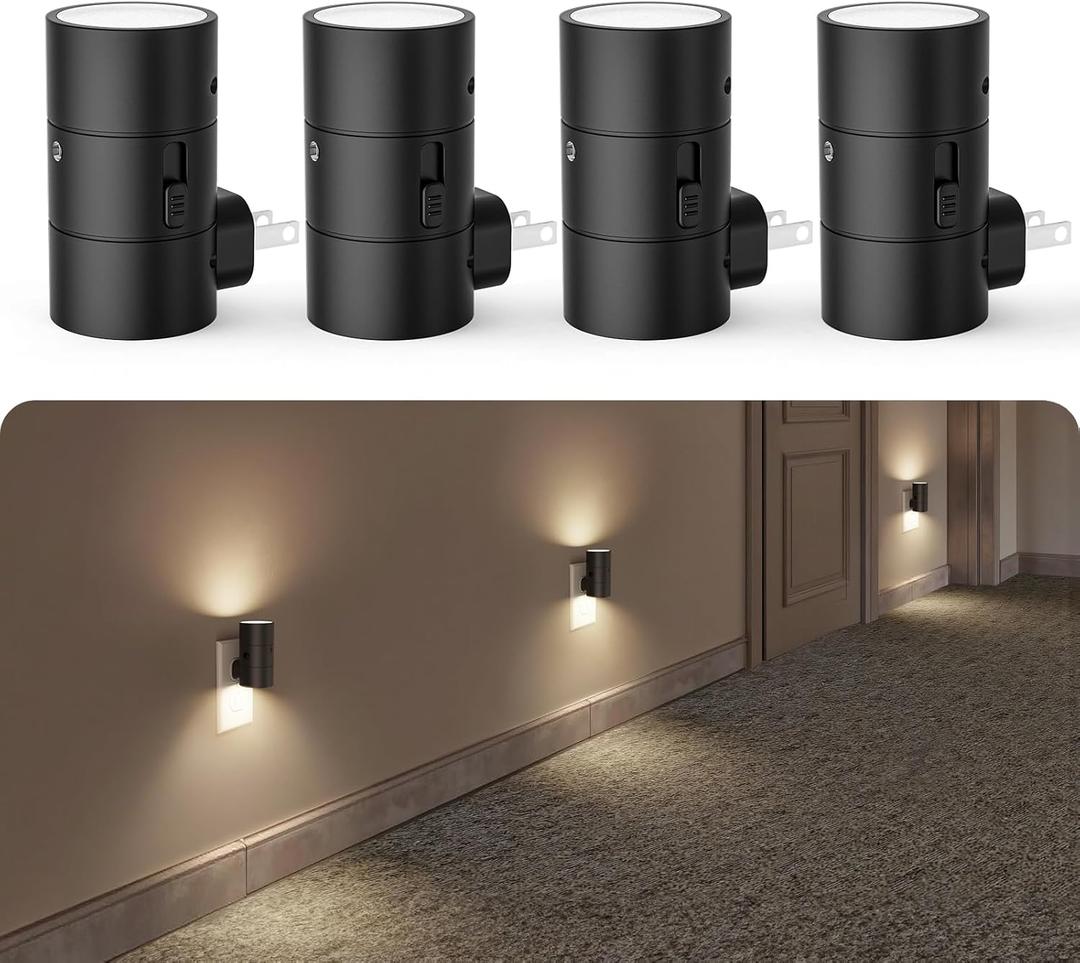 VOLISUN Night Light, Dimmable Led Night Lights Plug into Wall, Amber/3000K/4500K, 0-100LM Adjustable Brightness, Dusk to Dawn Nightlight for Hallway, Bathroom, Bedroom Black 4 Pack Black