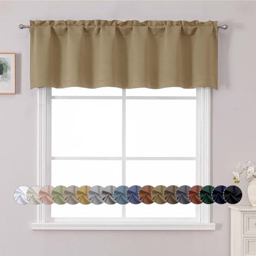 Chyhomenyc Taupe Valance for Window, Blackout Small Kitchen Curtain for Bedroom/Living Room, Rod Pocket Privacy Short Window Treatment Valance RV Bunk Panels, 60" Wx14 L