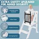 Foldable Toddler Tower, 3 Adjustable Height Toddler Standing Tower, Wooden Kids Kitchen Stool Helper with Safety Rails, Space Saving Kids Step Stool - Ages 18 Months to 6 Years
