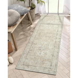 LIVEBOX Washable 2x6 Runner Rug for Bathroom, Non Slip Kitchen Mats for Floor Entryway, Boho Indoor Front Door Mat Low-Pile Runners for Hallways, Farmhouse Rugs for Bath Laundry, Tan