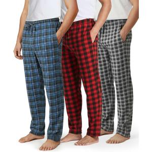 Real Essentials 3 Pack: Men's Fleece Pajama Pants Loungewear Soft PJ Bottoms Sleepwear with Pockets XL
