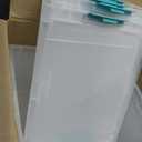 IRIS USA 12 Qt. Craft Storage Bins with Lids, 4-Pack, |Made in USA|, Clip Box, Medium Plastic Sensory Bin Tote Organizer Containers for Art Supplies, Paper, & Office, Stackable - Clear/Seafoam Blue