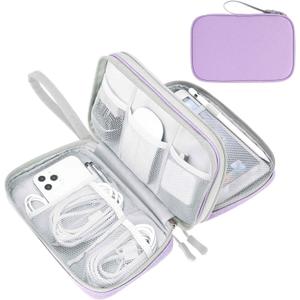 FYY Electronic Organizer, Large Travel Cable Organizer Bag Pouch Electronic Accessories Carry Case Portable Waterproof Double Layers All-in-One Storage Bag for Cable, Cord, Charger, Light Purple