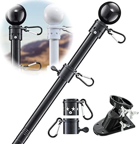 Flag Pole Holder for Outside House - 5ft Stainless Steel Heavy Duty Flagpole Kit, Tangle Free, 2 Angle Bracket for Grommet Flags, Banner, Garden Flag, for Outdoor Porch, Yard, Garage, Balcony, Black