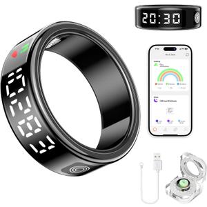 Smart Ring Health Tracker for Women & Men - IP68 Waterproof Fitness Rings with LED Screen, Heart Rate/Blood Oxygen/Sleep Monitoring/Motion Tracking, No Subscription Fee (11#)