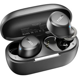 TOZO A1 Wireless Earbuds Bluetooth 5.3 Light Weight in Ear IPX5 Waterproof Headphones 2 Mic for AI Calls, Immersive Premium Sound Bass Headset with Charging Case, 32 Presets EQ Customization via App (Small, Black)