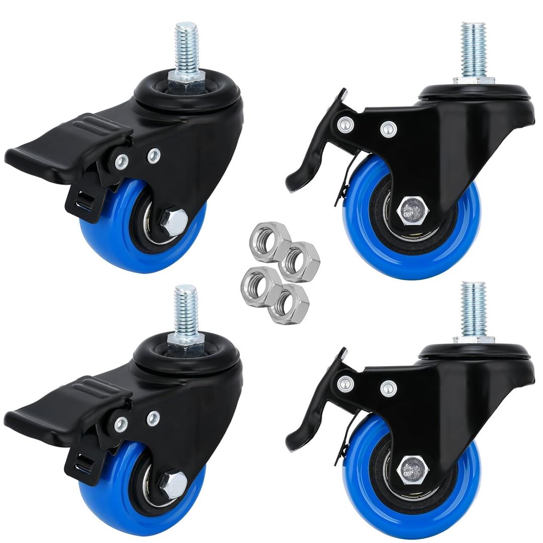 2" Stem Caster 1/2"-13 x 1 Threaded Stem Caster Wheels Set of 4 Heavy Duty Swivel Casters with Dual Locking Brakes 600 lbs No Noise Caster for Carts and Furniture