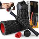 5 in1 Foam Roller Set, Trigger Point Foam Roller, Massage Roller Stick, Massage Ball, Resistance Band for Deep Muscle Massage Pilates Yoga,Fitness Exercise for Whole Body (Pure Orange)