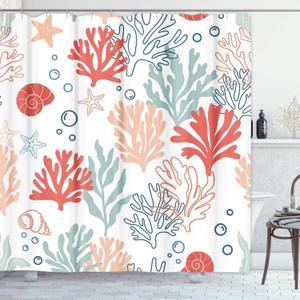 Shower Curtain, for Bathroom Decor 72" x 72", Tropical Nautical | Corals Reef, Waterproof Polyester Fabric Shower Curtains Set with Hooks