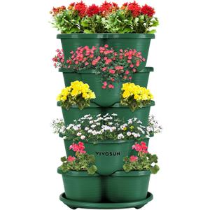 VIVOSUN 5 Tier Vertical Gardening Stackable Planter for Strawberries, Flowers, Herbs, Vegetables, Dark Green (1 Pack)