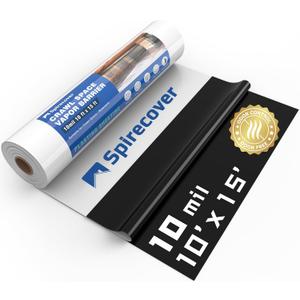 Crawl Space Vapor Barrier, 10 Mil Vapor Barrier, 10'x15', Plastic Drop Cloth Covering for Crawlspace Encapsulation, Thick Plastic Sheeting, Black and White Panda Film