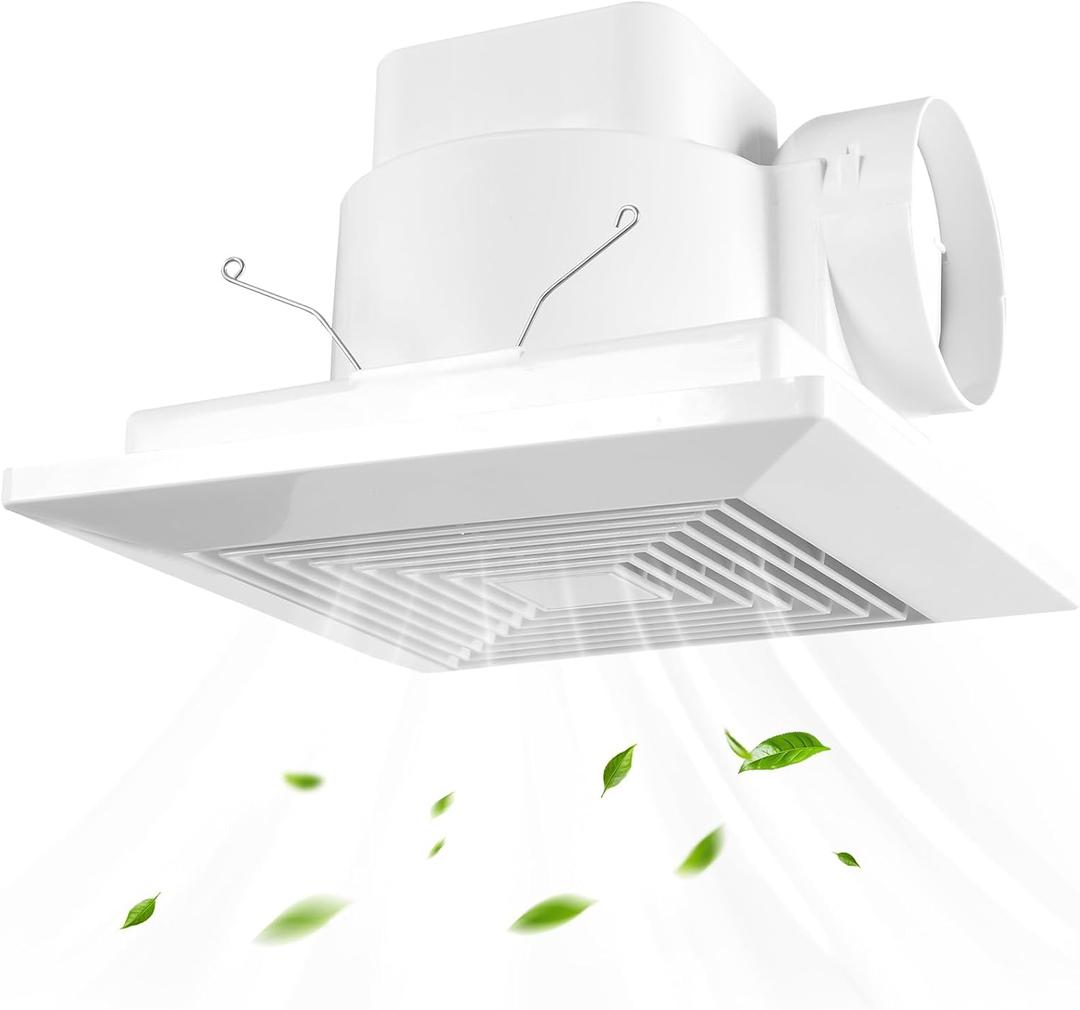 8 Inch Bathroom Exhaust Fan, Square 110 CFM 1.0 Sones Ultra Quiet Bathroom Vent Fan with DC Motor Full ABS Cover for 8.07" Ceiling Opening Mount Bath & Laundry, 110V-220V