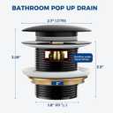 BOTEMY Solid Brass Pop-Up Drain with Overflow for Freestanding Tubs, Tool-Free Installation Bathtub Drain Stopper with Matte Black Finish, Universal Fit 1.8" Hole, Leak-Proof Heavy DutyMatte Black