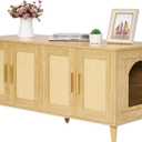 Homhedy Boho Cat Litter Box Enclosure for 2 Cats, NaturalHidden Litter Box Furniture with Double Rattan Decorated Doors, Cat Washroom, Cat House, Dog-Proof, TV Stand