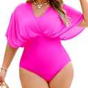 Jolefille Plus Size One Piece Swimsuit for Women Modest Tummy Control Bathing Suit Mesh Sleeve Flattering Slimming Swim Suits 2XL