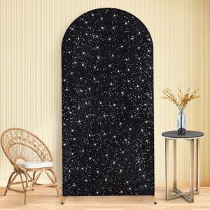 MODFUNS Black Glitter Wedding Arch Cover 7.2 FT Spandex Sequin Arch Covers Stretchy Backdrop Sequin Arch Cover Backdrop Fabric Glitter Arch Cover Glitter for Graduation Celebration Party Decor