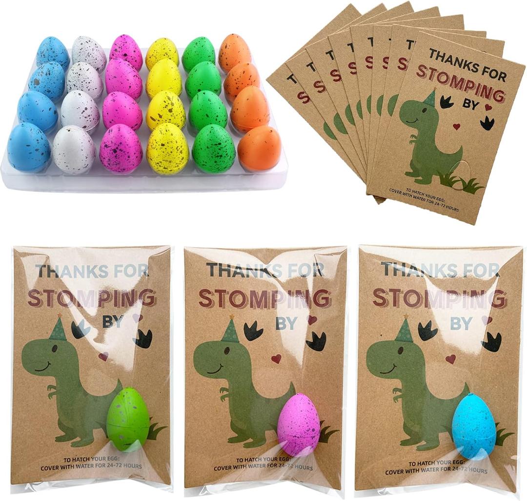 Dinosaur Party Favors - Dinosaur Birthday Party Supplies - 24 Pack Dino Egg Hatching Card Bulk - Funny Birthday Party Decorations for kids Boys Girls Toddler