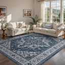 WITSHOCK Living Room Area Rugs 12x15: Washable Rug Boho Soft Non-Slip Low Pile Stain Resistant Foldable Carpet for Bedroom Playroom Dining Room Office Kitchen Farmhouse Home Decor Rug-Blue