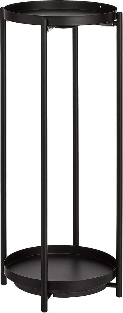 Amazon Basics Two-Tier Indoor Outdoor Metal Round Plant Stand for Multiple Plants, Rustproof Flower Holder with Plant Shelf, Black, Large