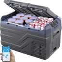 VEVOR NLD35 25Liter(26.4qt) Dual Zone Portable Freezer, 12 Volt Car Refrigerator Fridge, -4-68 Adjustable Range, 12/24V DC and 100-240V AC Compressor Cooler for Outdoor, Camping, RV, Blue Grey