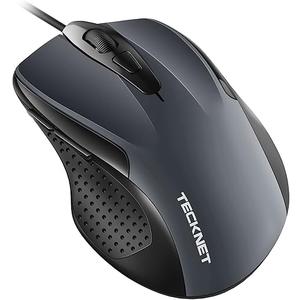 TECKNET USB Wired Mouse, 6-Button Corded Computer Mouse with 4 Adjustable DPI, Optical Computer Mice with Ergonomic Design and 5FT Cord for Laptop, Chromebook, PC, Desktop, Mac, Notebook-Gray