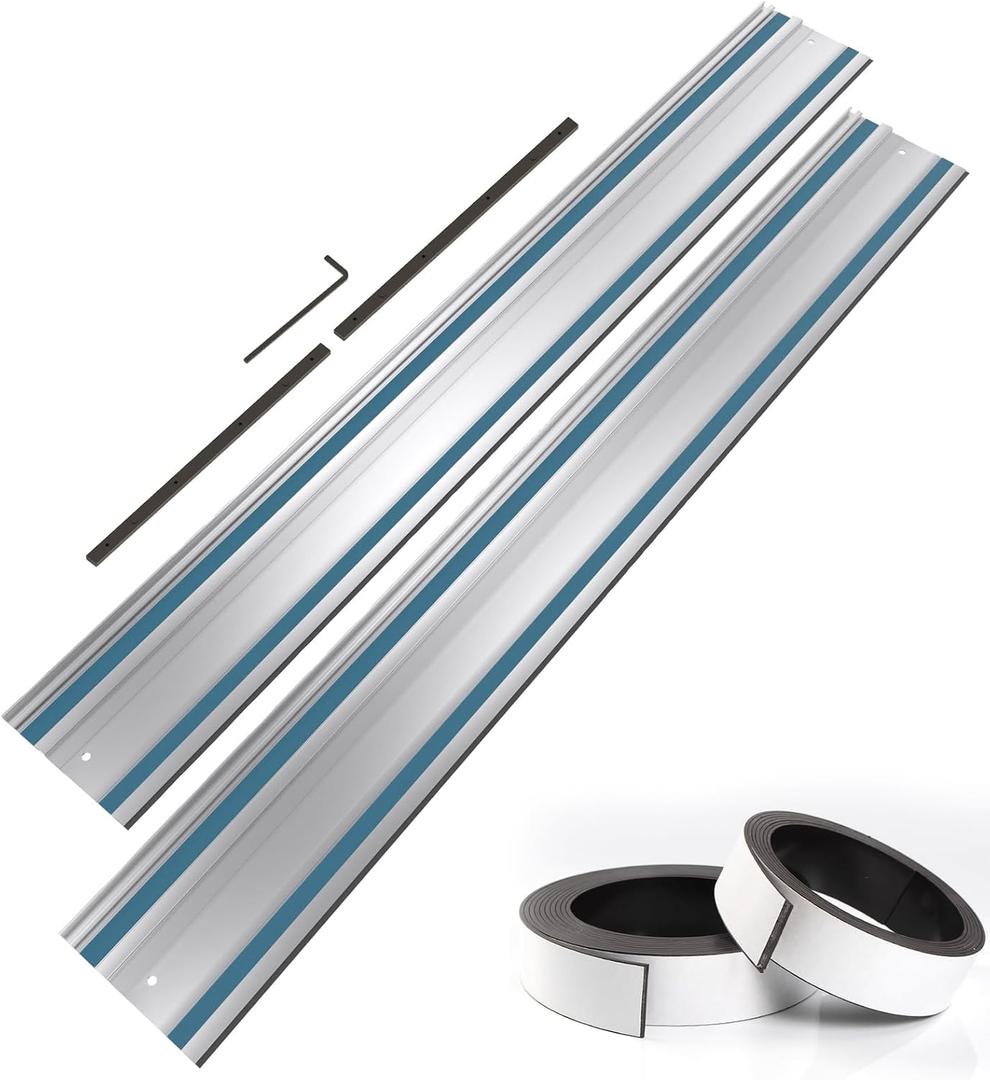 194368-5 110" Track Saw Guide Rail Joining Set for Makita, Includes 2x55" Extruded Rails, 194368-5 for Makita Track Saw Kit with Connectors and Anti Slip Rubber Strips