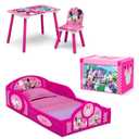 Delta Children Disney Minnie Mouse 4-Piece Toddler Room-in-a-Box Set Includes Sleep and Play Toddler Bed, Table, 1 Chair and Toy Box, Pink