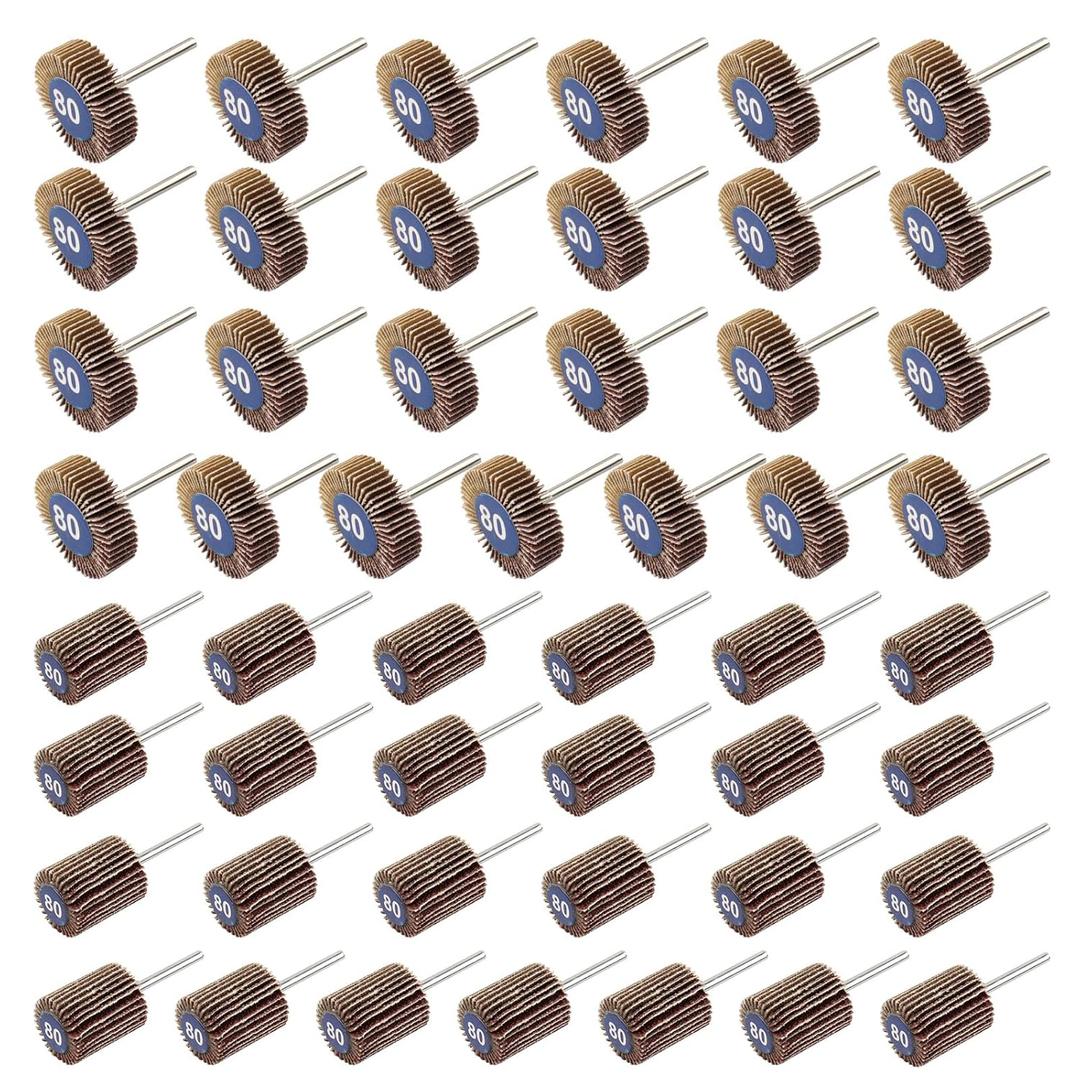 50 Pcs Flap Wheel Sander Set, 1/8" Shank 80 Grit Flap Wheels for Rotary Tool