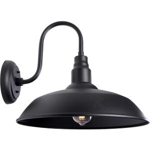 16 Inch Dome Barn Light for Porch, Large Gooseneck Outdoor Light Fixture for Farmhouse, Barn Style Exterior Patio Wall Lights for Garage, Black Outside Wall Sconce for Front Door, House