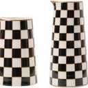 Porlien Checker Porcelain Flower Vase Home Decor Set of 2 with 5.5' High and 8' High Small Indoor Flower Bottles