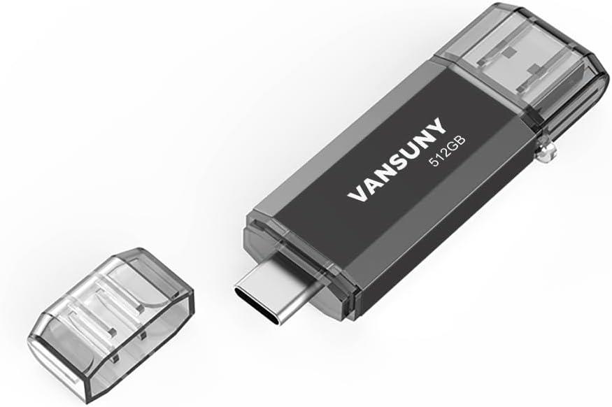 Vansuny 512GB Type C Flash Drive 2 in 1 OTG USB 3.0 + USB C Memory Stick with Keychain Dual Thumb Photo Stick Jump Drive for Android Smartphone, Computers