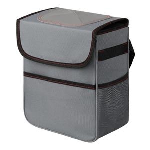 Simple Deluxe Car Trash Can, Multipurpose Bin with Lid and Storage Pockets, Collapsible Adjustable Straps and Portable Organizer, 2 Gallon, Grey