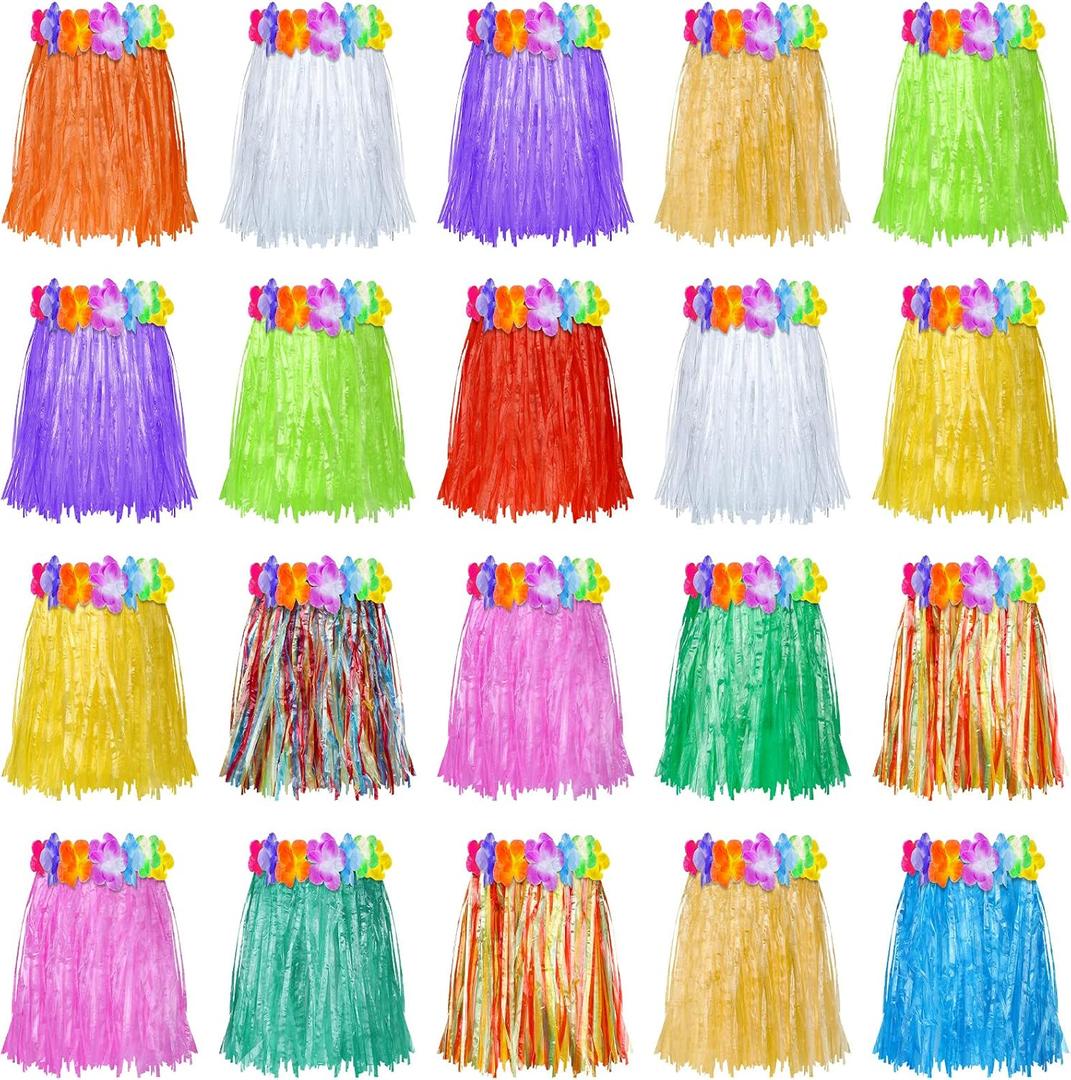Sumind 20 Pieces Hawaiian Luau Hula Skirts Small Kids Grass Skirts Hawaiian Skirt for Kids Children's Hula Skirts Grass Skirts for Luau Party, Birthday Party, Beach Party, 12 Inch