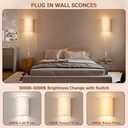 OCATO Plug in Wall Sconces Set of Two: Wall Light Wall Lamp with On/Off Switch 3000K 4500K 6000K Selectable Fixtures Fabric Linen Shade Wall Decor Wall Lights for Bedroom Living Room Hallway Indoor