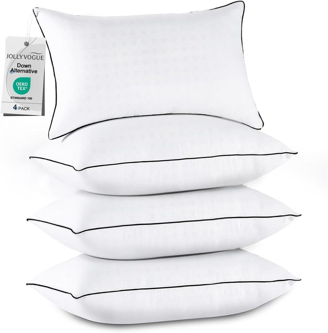JOLLYVOGUE Pillows Standard Size Set of 4, Cooling and Supportive Bed Pillows with Super Soft Down Alternative Fill, Hotel Quality for Side, Back, and Stomach Sleepers, 4 Pack