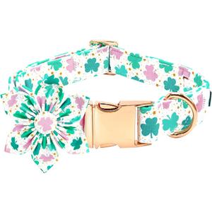 St Patrick's Dog Collar with Flower-Trefoil Adjustable Cute Pet Collar Cotton Clovers Dog Collars Holiday Puppy Collar Metal Buckle Collar Gift for Medium Dogs (Medium (Pack of 1))