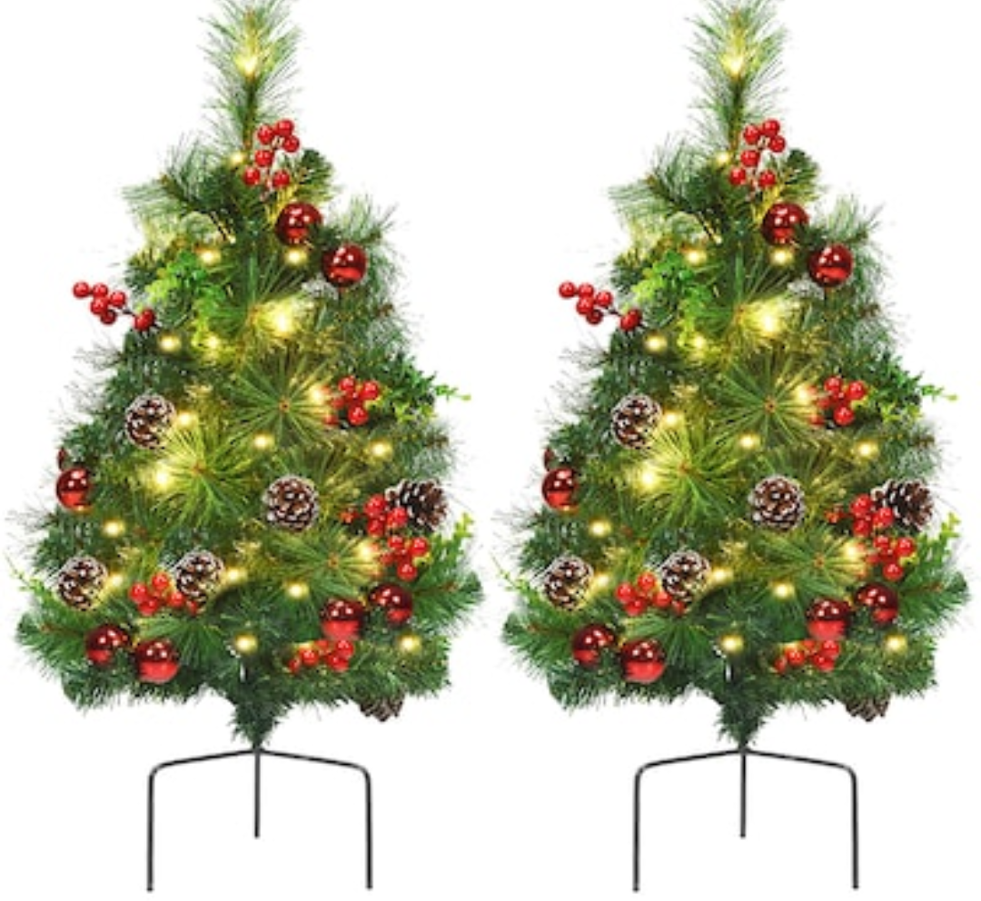 Goplus 2.4-ft Pre-lit Artificial Christmas Tree with White LED Lights