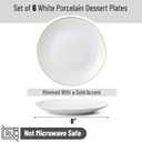 BTaT- White Dessert Plates with Gold Rim, Set of 6, 8" Round, Porcelain, Elegant Style, Dinner Plates