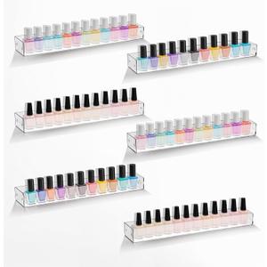 6 Packs Nail Polish Rack Wall Mounted Shelf, Clear Acrylic Shelves Nail Polish Holder Organizer Display, Hanging Acrylic Shelves for Paint Perfume Essential Oils Organizer, 12 Inch