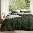 Bedsure Boho Duvet Cover Queen Size - Boho Bedding, Tufted Queen Duvet Cover for All Seasons, 3 Pieces Embroidery Shabby Chic Home Bedding,Comforter Not Included (Dark Geen, 90" x 90")