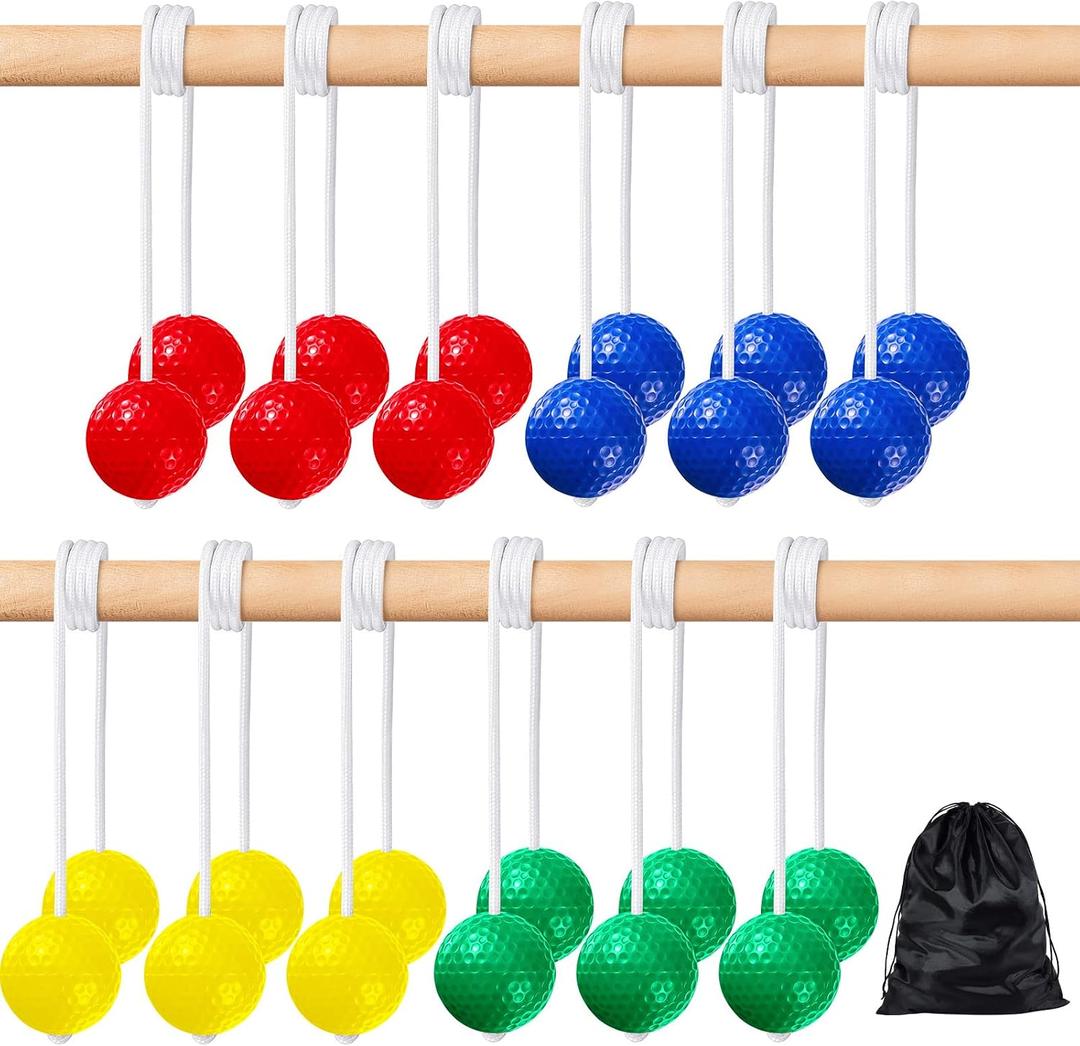 Lenwen 12 Pack Ladder Ball Outdoor Game Ladder Toss Balls Replacement Bolas with Storage Bag for Toss Match Yard Lawn Golf Game, 4 Colors