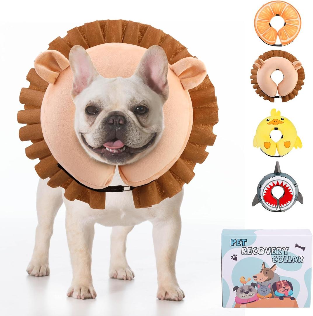 KOOLTAIL Inflatable Dog Cone Collar, Soft Cone for Dogs to Stop Licking Enhanced Alternative After Surgery, Pet Costume Recovery E Collar Adjustable Donut Neck Cone for Dogs Cats, Upgrade Size, Lion M