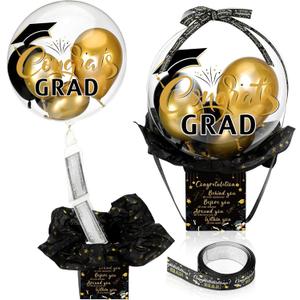 MiniInflat Graduation Pull Money Balloon Box with 12 Pcs Black Gold Balloon for Cash Gift Graduation Party Decor Class of 2026 Graduates Gifts for High School College Send off Party Supplies