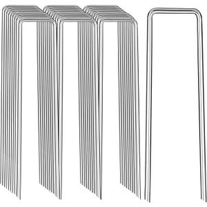 Landscape Staples 8 Inch, 12/25/50/100 Pack 8 Gauge U-Shaped Galvanized Garden Stakes, Heavy Duty Ground Stakes for Outdoor Decorations, Fixed Irigation Tubing, Fence,Weed Barrier Fabric
