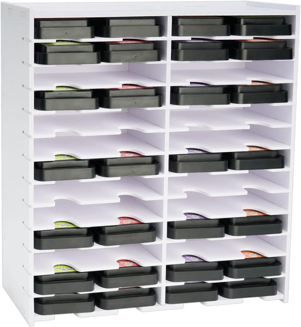 Krafetto 26 Grids Ink Pad Storage Rack, Wall-mountable Stamp Pad Organizer Holder Compatible with 3" x 3" Ink PadsGrid Size 6.2" W  3" D  0.8" H