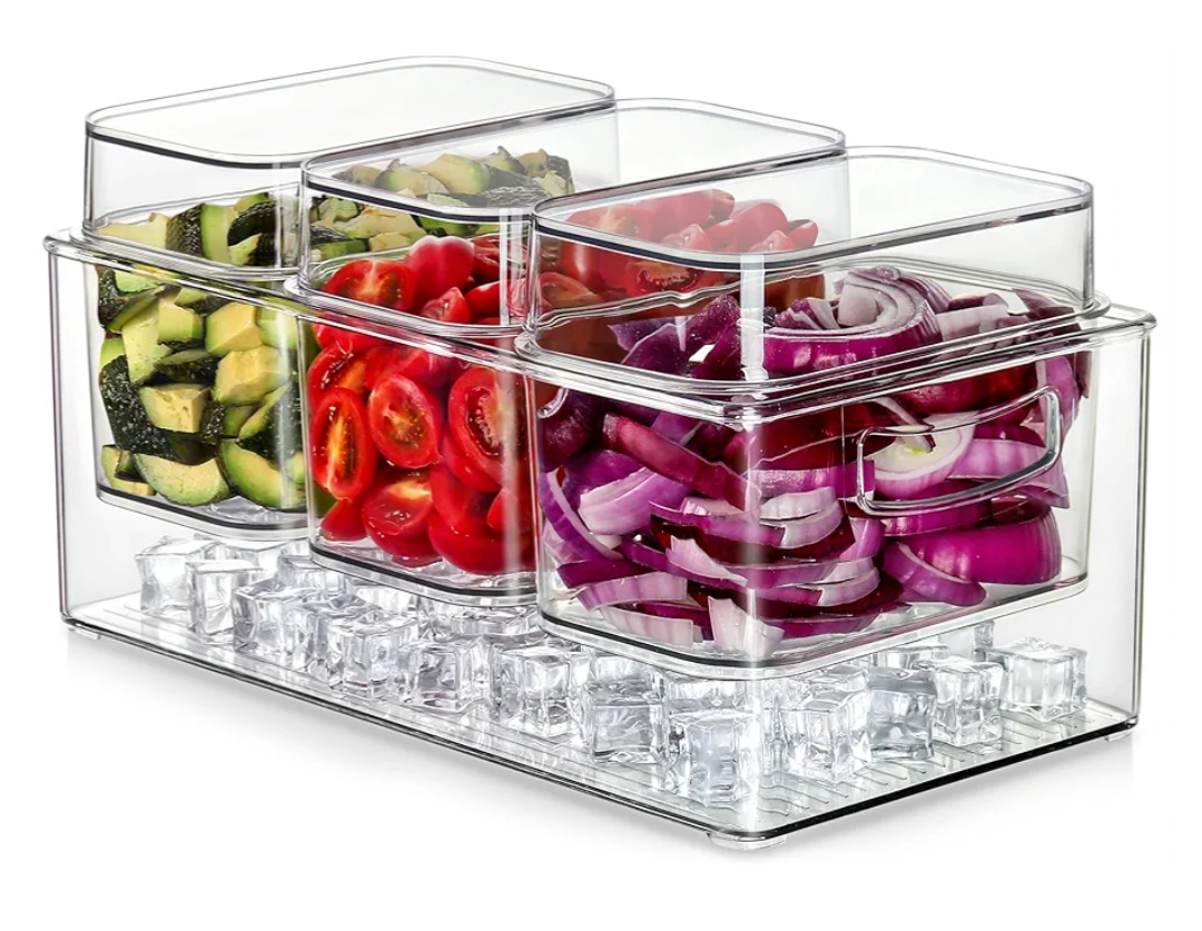 Hudgan Large Taco Bar Serving Set for Party with 3 Containers(50 Oz), Mimosa Bar Accessories with Separate Lids, Chilled Condiment Caddy Organizer for Salad, Fruit, Party Garnish
