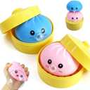 2Pack Dumpling Squishies Set with Steamer, New Bubble-Blowing Squishies, Stretchy Fidget Sensory Squeeze Toy for Adults & Teens, Cute Desk Gift(Blue+Pink)