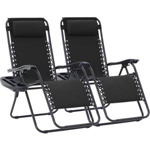 Zero Gravity Chairs Set of 2, Patio Adjustable Recliners, Black